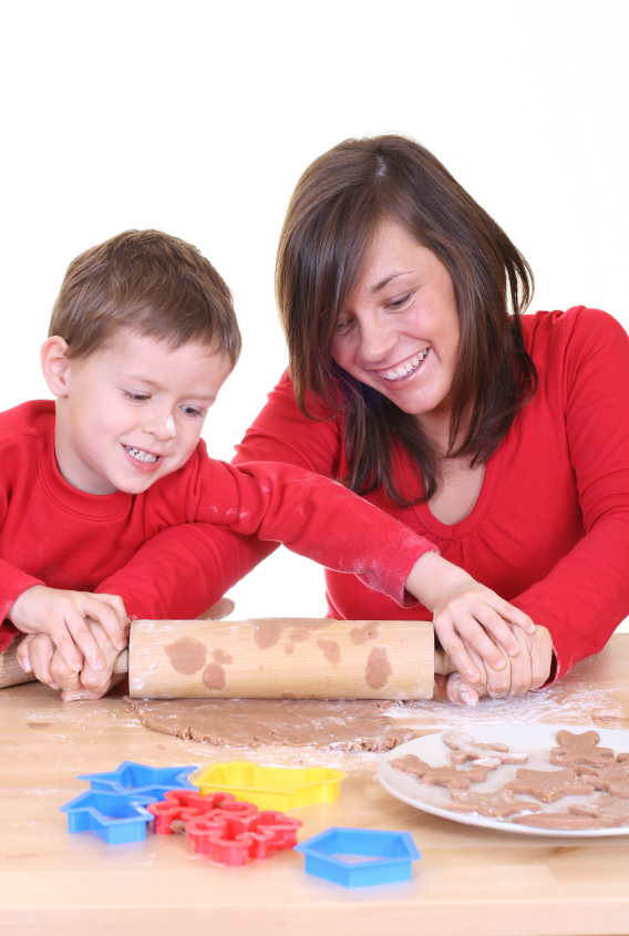 mother baking with child